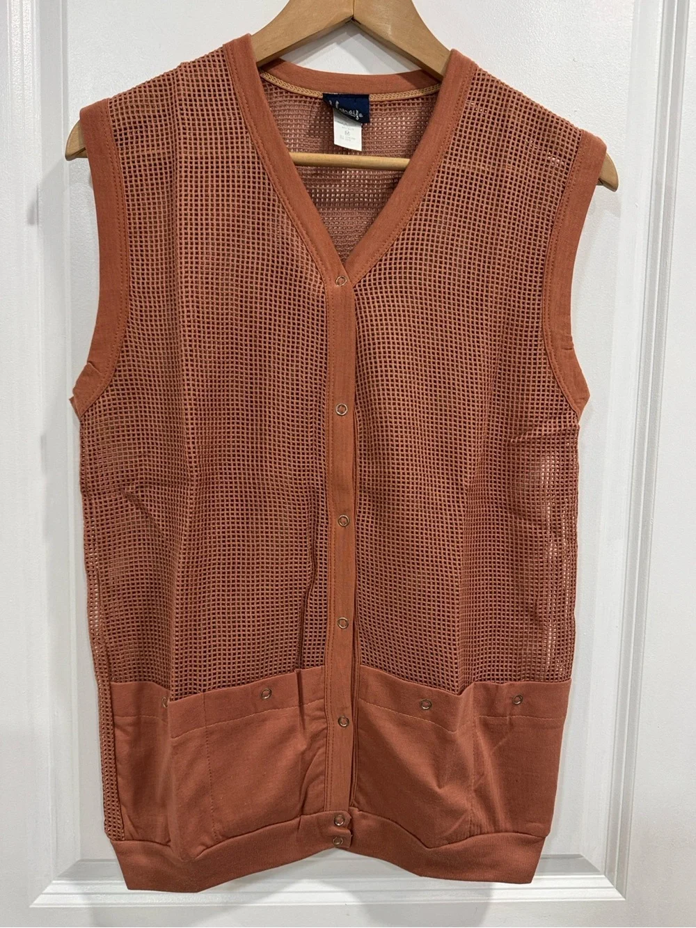 Vintage Honey Mesh Snap Front Utility Vest Medium Terracotta Rust Brown